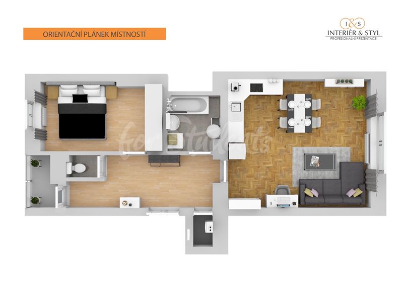 One bedroom apartment on K. H. Máchy Street, Hradec Králové  (file 3D.jpg)